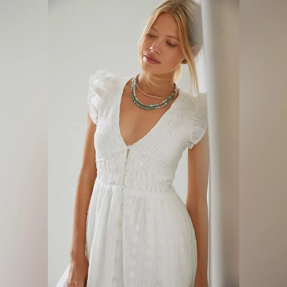 Anthropologie The Peregrine Smocked Ruffle Midi Dress